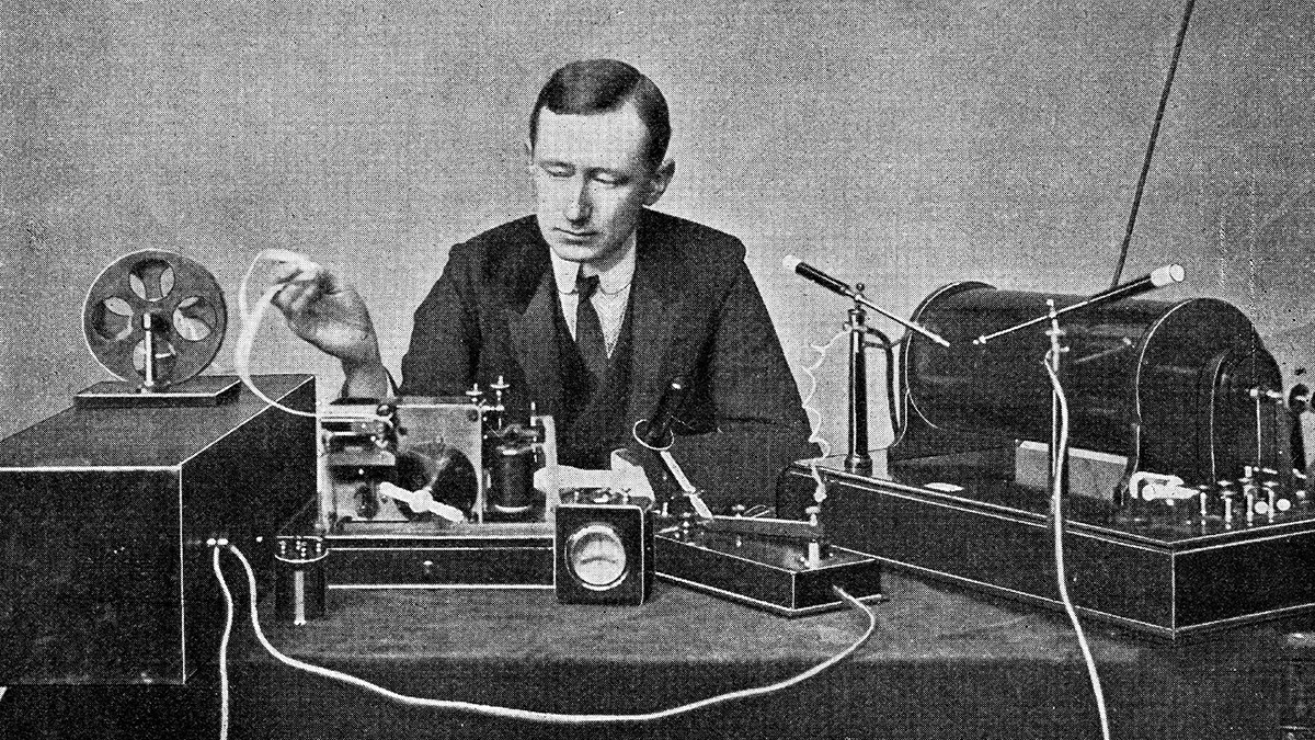 The “father of radio,” Gugelielmo Marconi, with his first wireless telegraphy receiver. Credit: Shutterstock