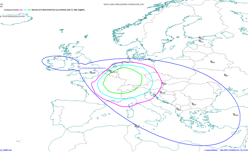 Map 1 – 0630-0700 UTC, (0730-0800 British Summer Time, 0830 – 0900 Central European Time) 6195 kHz