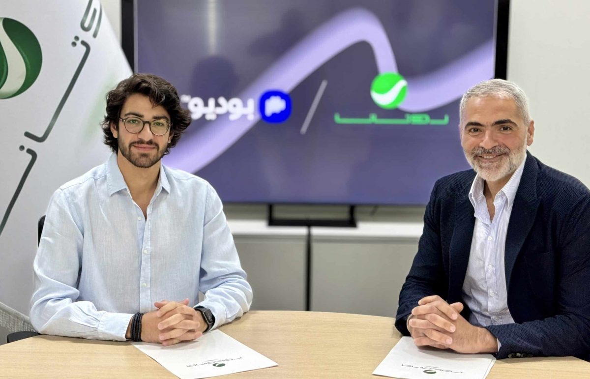Stefano Fallaha, founder and CEO of Podeo (left), and Mohammad Hammoud, general manager of Rotana Media Group (right)