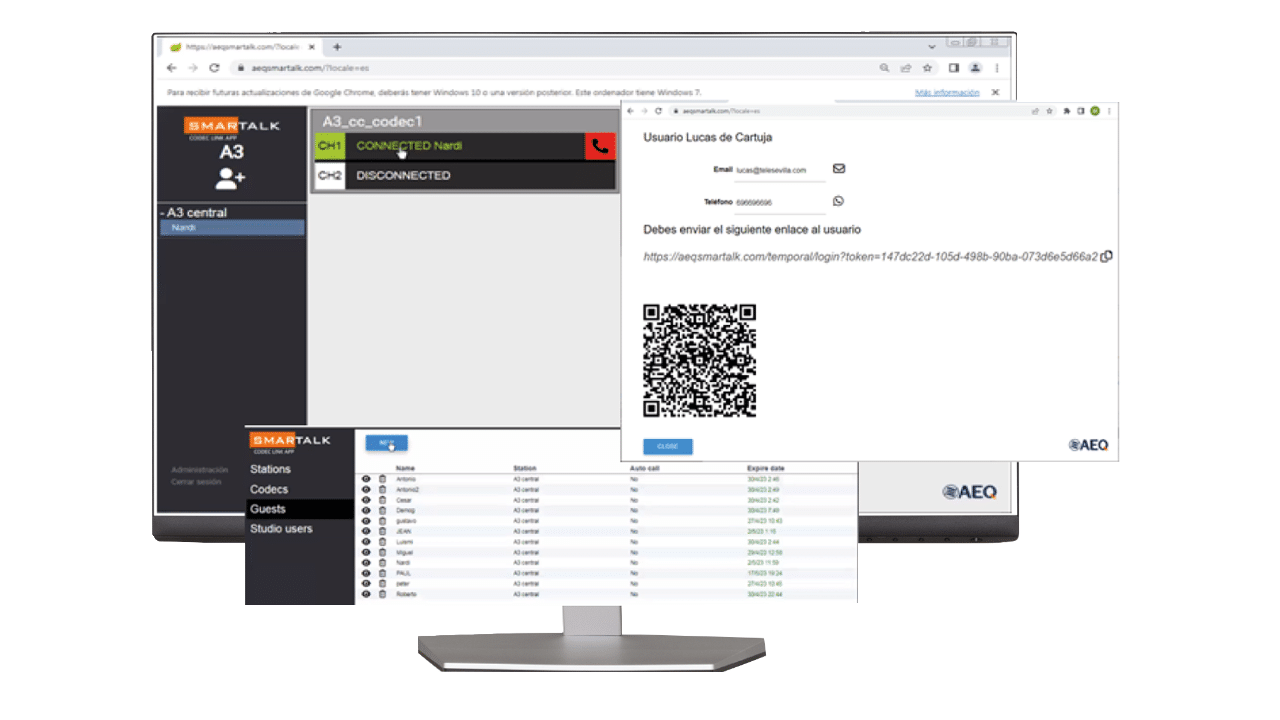 AEQ Smartalk user interface screens