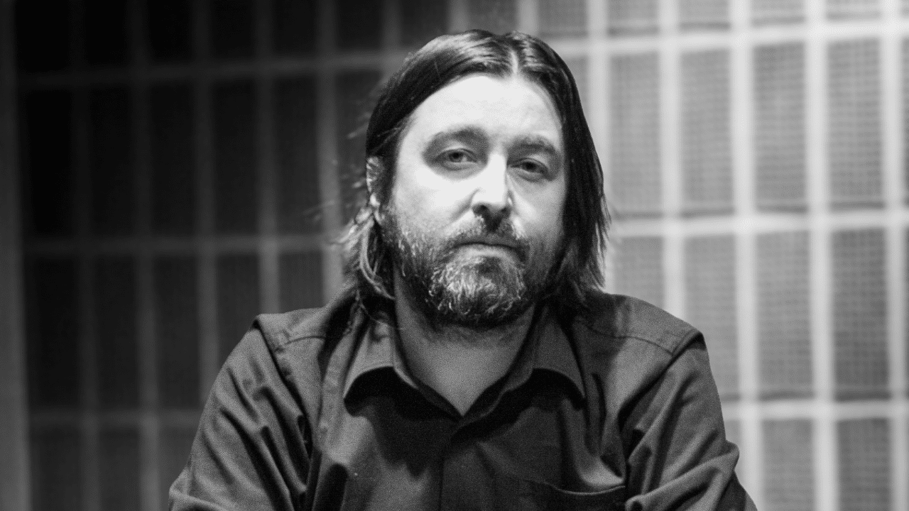 A black and white image of Juha Lahti